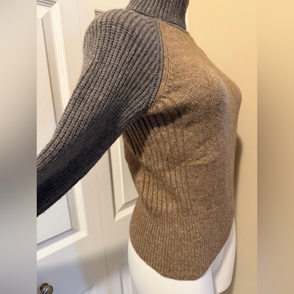 Tory Burch Brown and Gray Moreno Wool Blend Turtleneck Sweater, Size S - Picture 3 of 12